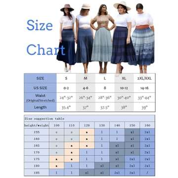 DREFBUFY Boho Midi Skirt High Waist Pleated Tiered Long Skirts, Women Denim Look with Elastic Waistband, Casual A Line Midi Dress for Women, Blue Dresses Ruffled