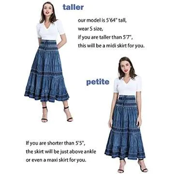 DREFBUFY Boho Midi Skirt High Waist Pleated Tiered Long Skirts, Women Denim Look with Elastic Waistband, Casual A Line Midi Dress for Women, Blue Dresses Ruffled