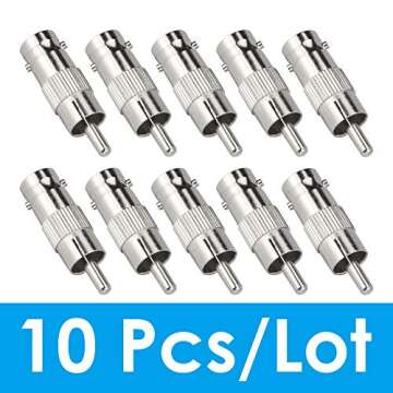 ZOSI 10 Pack BNC Female Jack to RCA Male Coaxial Cable Connector Adapter for CCTV Security Camera System