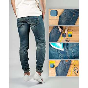 ZEFFFKA Denim Iron-on Jean Patches Inside & Outside Strongest Glue 100% Cotton Assorted Shades of Blue Black Repair Decorating Kit 10 Pieces Size 4-1/4" by 3-3/4" (9.8 cm x 10.8 cm)