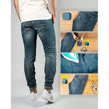 ZEFFFKA Denim Iron-on Jean Patches Inside & Outside Strongest Glue 100% Cotton Assorted Shades of Blue Black Repair Decorating Kit 10 Pieces Size 4-1/4" by 3-3/4" (9.8 cm x 10.8 cm)