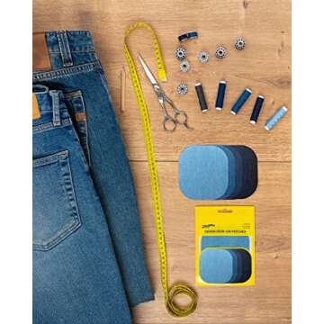 ZEFFFKA Denim Iron-on Jean Patches Inside & Outside Strongest Glue 100% Cotton Assorted Shades of Blue Black Repair Decorating Kit 10 Pieces Size 4-1/4" by 3-3/4" (9.8 cm x 10.8 cm)