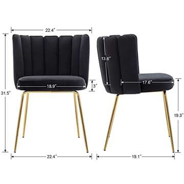 DM Furniture Velvet Dining Chairs Set of 4 Modern Barrel Accent Chairs Upholstered Side Chairs with Gold Metal Legs for Home Kitchen Living Room, Black