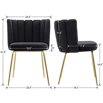 DM Furniture Velvet Dining Chairs Set of 4 Modern Barrel Accent Chairs Upholstered Side Chairs with Gold Metal Legs for Home Kitchen Living Room, Black