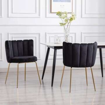 DM Furniture Velvet Dining Chairs Set of 4 Modern Barrel Accent Chairs Upholstered Side Chairs with Gold Metal Legs for Home Kitchen Living Room, Black