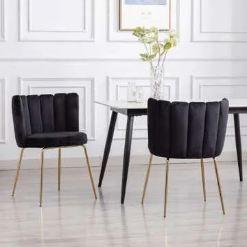 DM Furniture Velvet Dining Chairs Set of 4 Modern Barrel Accent Chairs Upholstered Side Chairs with Gold Metal Legs for Home Kitchen Living Room, Black