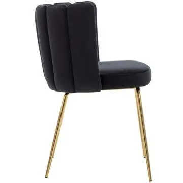 DM Furniture Velvet Dining Chairs Set of 4 Modern Barrel Accent Chairs Upholstered Side Chairs with Gold Metal Legs for Home Kitchen Living Room, Black