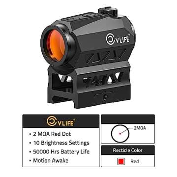 CVLIFE JackalHowl Red Dot Sight,1x20mm 2MOA Red dot Motion Awake Red Dot Scope Compact Red Dot Optics with Co-Witness Riser and Low-Profile Mount,10 Brightness Button Settings