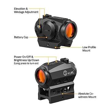CVLIFE JackalHowl Red Dot Sight,1x20mm 2MOA Red dot Motion Awake Red Dot Scope Compact Red Dot Optics with Co-Witness Riser and Low-Profile Mount,10 Brightness Button Settings