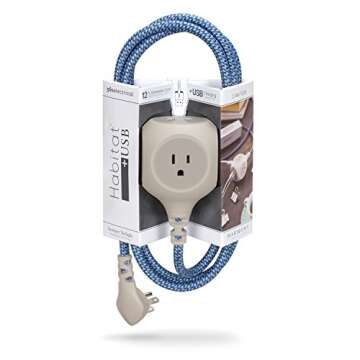 360 Electrical 360473 Habitat Braided Extension Cord w/ 2.4A Dual USB, 12 ft, Harmony-Summer Twilight