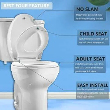 JINGZE Elongated Toilet Seat Built-In Potty Training Seat, Soft Quiet Close Non-Slip Seat, Easy to I...