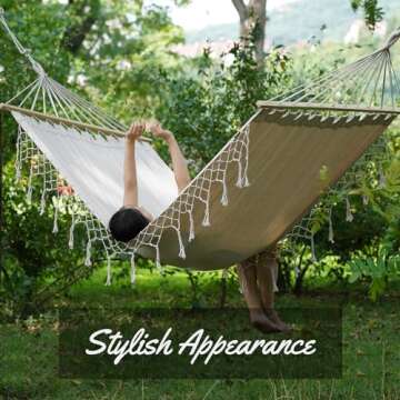 Double White Natural Canvas Handmade Hammock for Relaxation