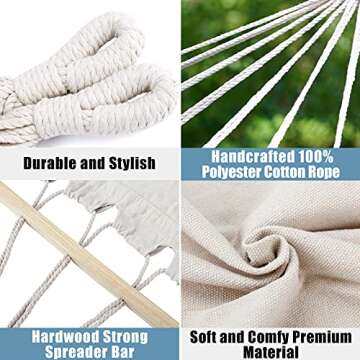 Double White Natural Canvas Handmade Hammock for Relaxation