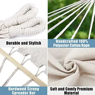 Double White Natural Canvas Handmade Hammock for Relaxation