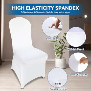 LGJIAOJIAO 100 Pieces White Chair Covers - Versatile Stretch Polyester Spandex Dining Chair Slipcovers for Dining, Party, Wedding, Banquet, and More