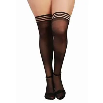 Dreamgirl Womens Plus Size Sheer Thigh Pantyhose, Hosiery, Nylons, Stockings With Elastic Band, Blac...