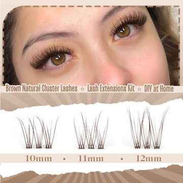 Lvmixwig Brown Lashes Extension Kit Natural Lash Clusters Kit C Curl Individual Lashes Kit Brown 10-12mm Short Eyelash Extensions Kit with Lash Bond and Seal & Lash Applicator for DIY Lash Extension