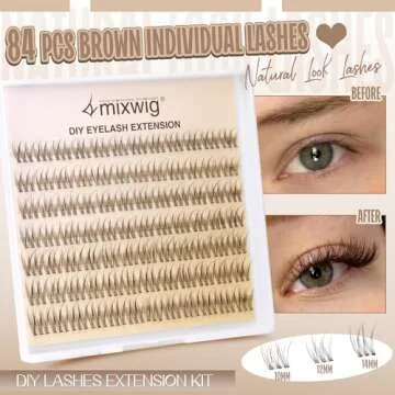 Lvmixwig Brown Lashes Extension Kit Natural Lash Clusters Kit C Curl Individual Lashes Kit Brown 10-12mm Short Eyelash Extensions Kit with Lash Bond and Seal & Lash Applicator for DIY Lash Extension