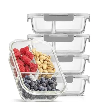 JoyJolt 5 Compartment Glass Meal Prep Containers with Airtight Lids