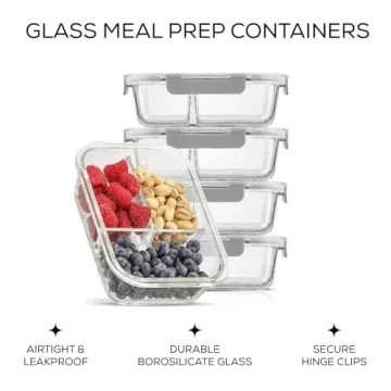 JoyJolt Divided Glass Food Storage Containers 5 Pack