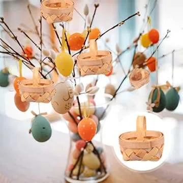 Tofficu Strawberry Basket 12pcs Mini Woven Baskets with Handles Manual Woven Mini Baskets Wood Chip Baskets Tree Hanging Ornaments for Wedding Party Favors Crafts Farmhouse Decor Bushel Basket