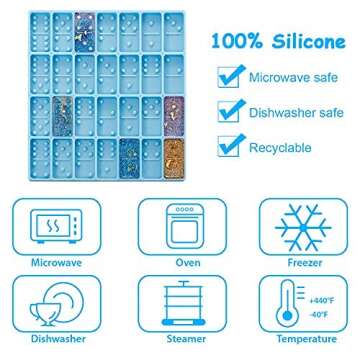 Domino Mold for Epoxy Resin Candy Clay Dominoes Molds 28 Cavities Silicone Mould for Pendant Epoxy Cake Jewelry Making Tool(125 Gram,Blue)
