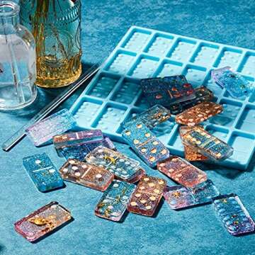 Domino Mold for Epoxy Resin Candy Clay Dominoes Molds 28 Cavities Silicone Mould for Pendant Epoxy Cake Jewelry Making Tool(125 Gram,Blue)