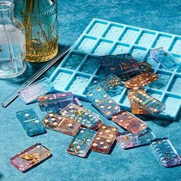Domino Mold for Epoxy Resin Candy Clay Dominoes Molds 28 Cavities Silicone Mould for Pendant Epoxy Cake Jewelry Making Tool(125 Gram,Blue)