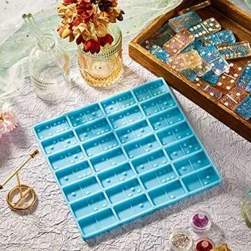 Domino Mold for Epoxy Resin Candy Clay Dominoes Molds 28 Cavities Silicone Mould for Pendant Epoxy Cake Jewelry Making Tool(125 Gram,Blue)
