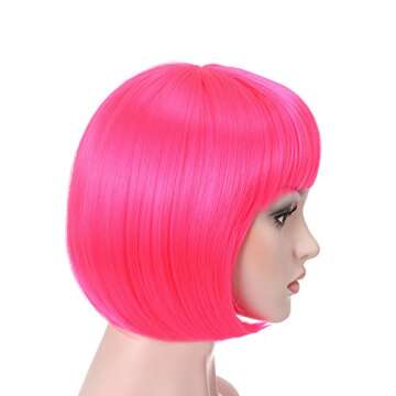 Onedor 10" Short Straight Hair Flapper Cosplay Costume Bob Wig (TF2315 - Hot Pink)
