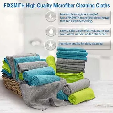 FIXSMITH Microfiber Cleaning Cloth - Pack of 50, Microfiber Towels for Cars 16 x 12 in, Highly Absor...