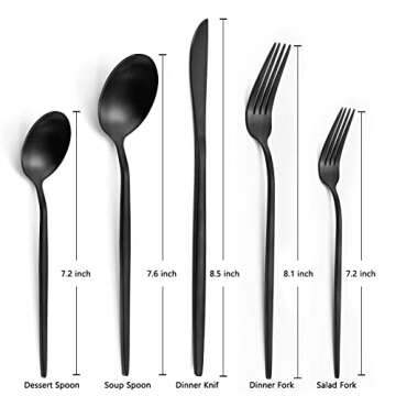 Matte Black Silverware Set, LAZAHOME Stainless Steel Flatware Cutlery Set Service for 4, 20-Piece Kitchen Utensil Set Include Spoons And Forks Set, Satin Polished Finished, Dishwasher Safe.