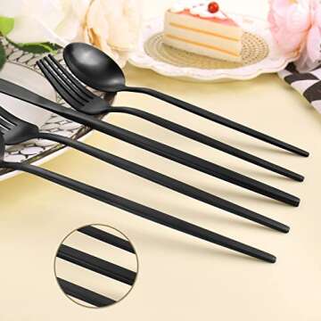 Matte Black Silverware Set, LAZAHOME Stainless Steel Flatware Cutlery Set Service for 4, 20-Piece Kitchen Utensil Set Include Spoons And Forks Set, Satin Polished Finished, Dishwasher Safe.