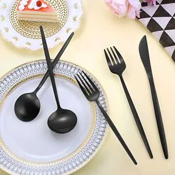 Matte Black Silverware Set, LAZAHOME Stainless Steel Flatware Cutlery Set Service for 4, 20-Piece Kitchen Utensil Set Include Spoons And Forks Set, Satin Polished Finished, Dishwasher Safe.