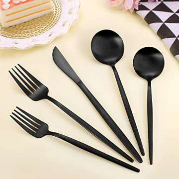 Matte Black Silverware Set, LAZAHOME Stainless Steel Flatware Cutlery Set Service for 4, 20-Piece Kitchen Utensil Set Include Spoons And Forks Set, Satin Polished Finished, Dishwasher Safe.