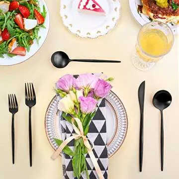 Matte Black Silverware Set, LAZAHOME Stainless Steel Flatware Cutlery Set Service for 4, 20-Piece Kitchen Utensil Set Include Spoons And Forks Set, Satin Polished Finished, Dishwasher Safe.