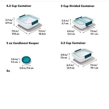 OXO Good Grips Prep & Go 10 Piece Set | Leakproof Food Storage | Ideal for leftovers, meal prep and work lunches | BPA Free | Microwave Safe | Dishwasher Safe | Freezer Safe | Odor and Stain Resistant