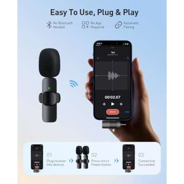 3 in 1 Wireless Lavalier Microphones for iPhone, iPad, Camera and Android Devices, Mini Microphone f...