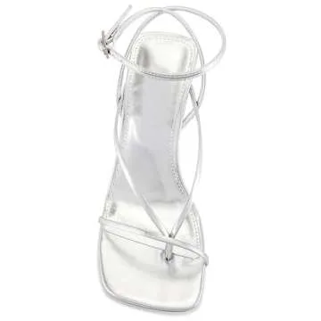 olomisa Strappy Heels for Women Square Toe Thong Heels Ankle Strap Stiletto Heeled Sandals