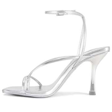 olomisa Strappy Heels for Women Square Toe Thong Heels Ankle Strap Stiletto Heeled Sandals