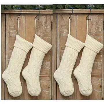 Kunyida Pack 4,18" Unique Ivory Cream Knit Christmas Stockings for Holiday Decor