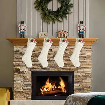 Kunyida Pack 4,18" Unique Ivory Cream Knit Christmas Stockings for Holiday Decor