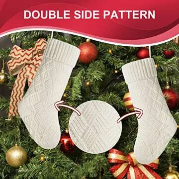 Kunyida Pack 4,18" Unique Ivory Cream Knit Christmas Stockings for Holiday Decor