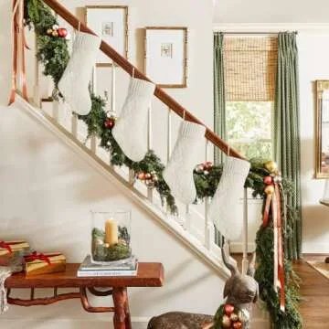 Kunyida Pack 4,18" Unique Ivory Cream Knit Christmas Stockings for Holiday Decor