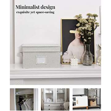 StorageWorks Storage Bins For Shelves With Lids And Handles, Canvas Storage Basket, Gray/White Stripe, Medium, 3-Pack