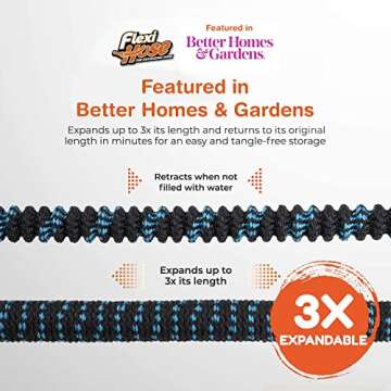 Flexi Hose with 8 Function Nozzle Expandable Garden Hose, Lightweight & No-Kink Flexible Garden Hose, 3/4 inch Solid Brass Fittings and Double Latex Core, 75 ft Blue Black