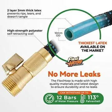 Flexi Hose with 8 Function Nozzle Expandable Garden Hose, Lightweight & No-Kink Flexible Garden Hose, 3/4 inch Solid Brass Fittings and Double Latex Core, 75 ft Blue Black
