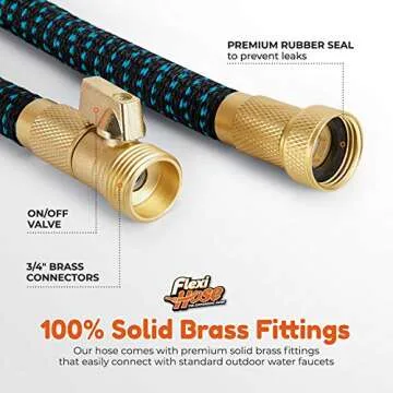 Flexi Hose with 8 Function Nozzle Expandable Garden Hose, Lightweight & No-Kink Flexible Garden Hose, 3/4 inch Solid Brass Fittings and Double Latex Core, 75 ft Blue Black