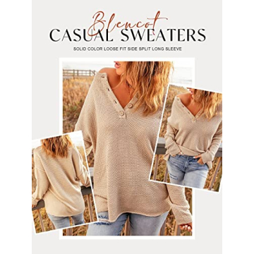 BLENCOT Women's Oversized Henley Pullover Cozy Fall Winter Sweater