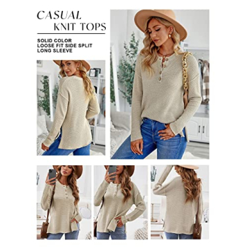 BLENCOT Women's Oversized Henley Pullover Cozy Fall Winter Sweater